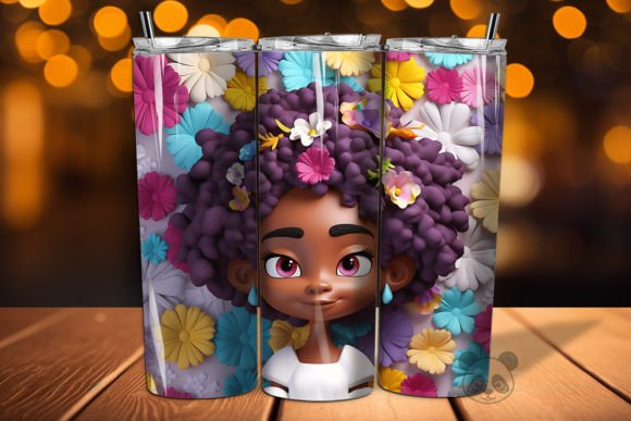 3D Afro Little Girl Tumbler Wrap PNG 13 Guide