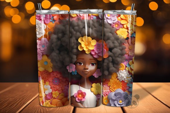 Afro Little Girl 3D Tumbler Wrap PNG 1