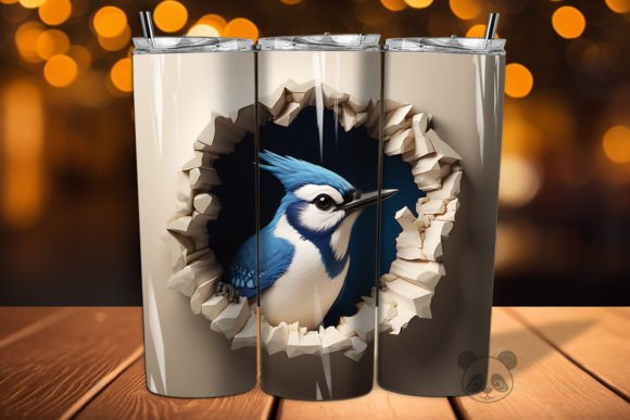 Blue Jay 3D Cracked Hole Tumbler Wrap Design