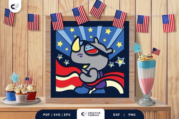 Celebrate Independence Day with a Unique Twist: The Patriotic Rhinoceros 3D Shadow Box