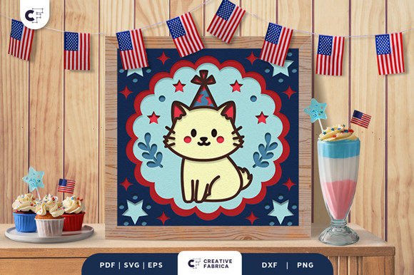 Celebrate with a 4th of July Kitten 3D Shadow Box SVG