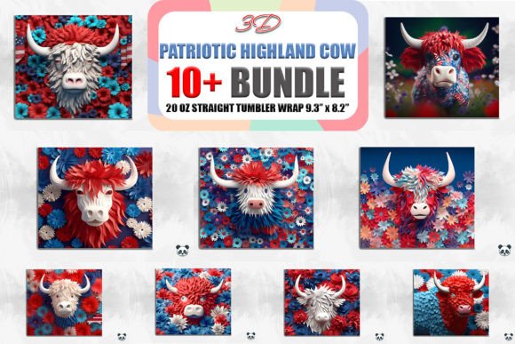 Elevate Your Sublimation Business with the Patriotic Highland Cow 3D Tumbler Bundle