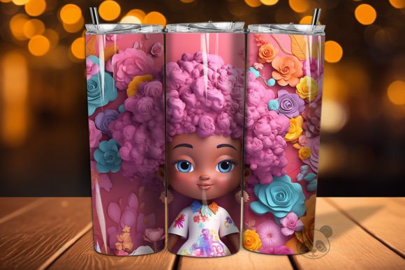 Elevating Sublimation Projects with the Afro Little Girl 3D Tumbler Wrap PNG 20 Design