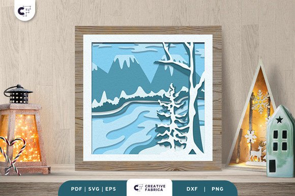 Winter River Forest 3D Light Box SVG: Crafting Serenity for the Modern Home